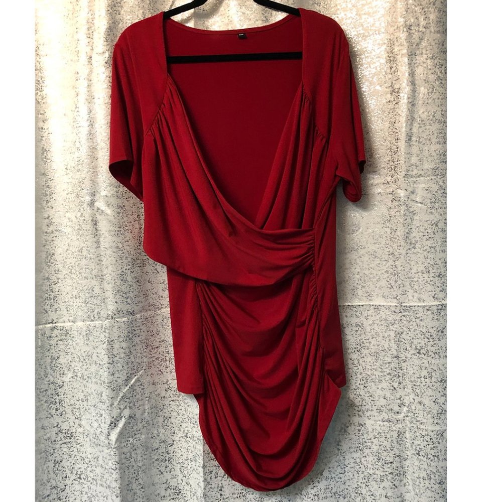 Lookbook Store Red Faux Wrap Short-Sleeved Top – Size 22W (NWOT)